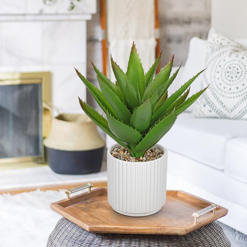 Hollyone Large Artificial Agave Plants 11.8“ Fake Succulents Potted Faux Aloe Vera Plant in White Pot Succulent Agave Plants for Desk Modern Office Living Room Table Shelf Home Indoor Outdoor Decor