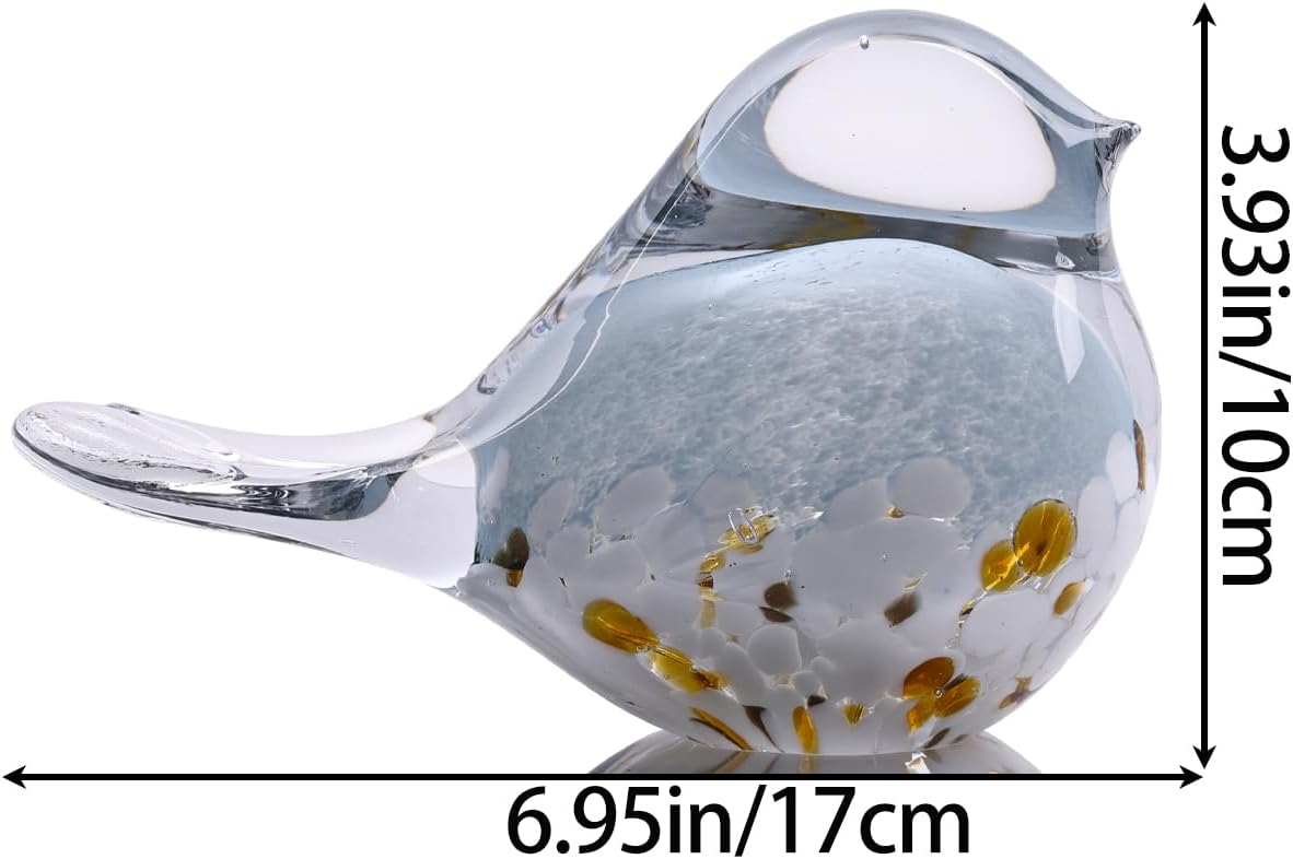 DOVDOV Hand Blown Glass Bird Statue Home Decor, Small Blue Glass Art Bird Sculpture for Office Desktop on Dresser entryway Decorative Ornament and Paperweight.