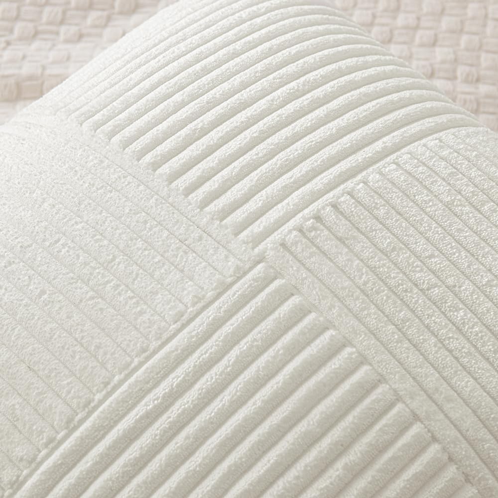 MIULEE 24x24 inch Euro White Corduroy Pillow Covers Pack of 2 Boho Decorative Spliced Throw Pillow Covers Soft Solid Couch Pillowcases Cross Patchwork Textured Cushion Covers for Living Room Bed Sofa