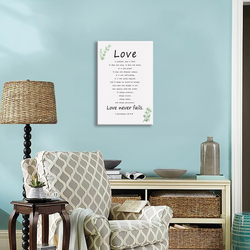 Inspirational Quotes Canvas Wall Art Love is Patient Love is Kind Motivational Christian Poster Print Inspiring Picture Painting 1 Corinthians 13:4-8 Framed Artwork Office Wall Decor[12''W X 18''H]
