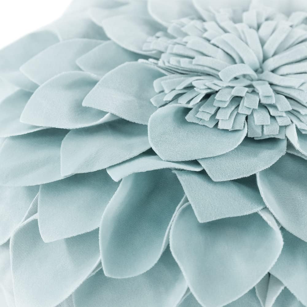 JWH Hand Crafted Flower Throw Pillow Covers Decorative 3D Shaped Cushion Velvet Accent Pillow Case Handmade Pillowcase Bed Bedroom Farmhouse Couch 14 Inch Light Blue