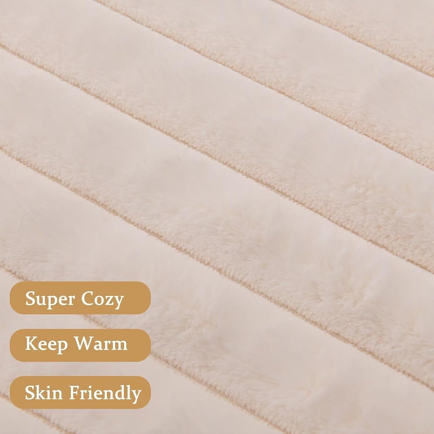 Cream White Faux Fur Throw Blanket for Couch, Fuzzy Cozy Soft Warm Plush Striped Throw Blanket, Christmas Decorative Fluffy Winter Blanket for Sofa Bed Living Room Home Decor, 60"x80"