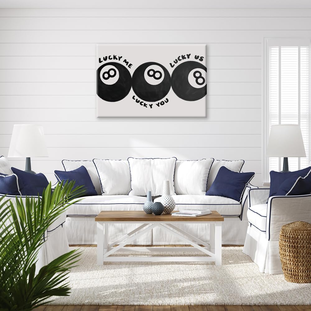 Lucky Me Lucky You Lucky Us Quote Cool Canvas Wall Art Vintage Black 8 Balls Poster Playful Billiards Print Paintings Trendy Aesthetic Pictures Decor for Home Game Room Bar Cart 24x36inch Framed