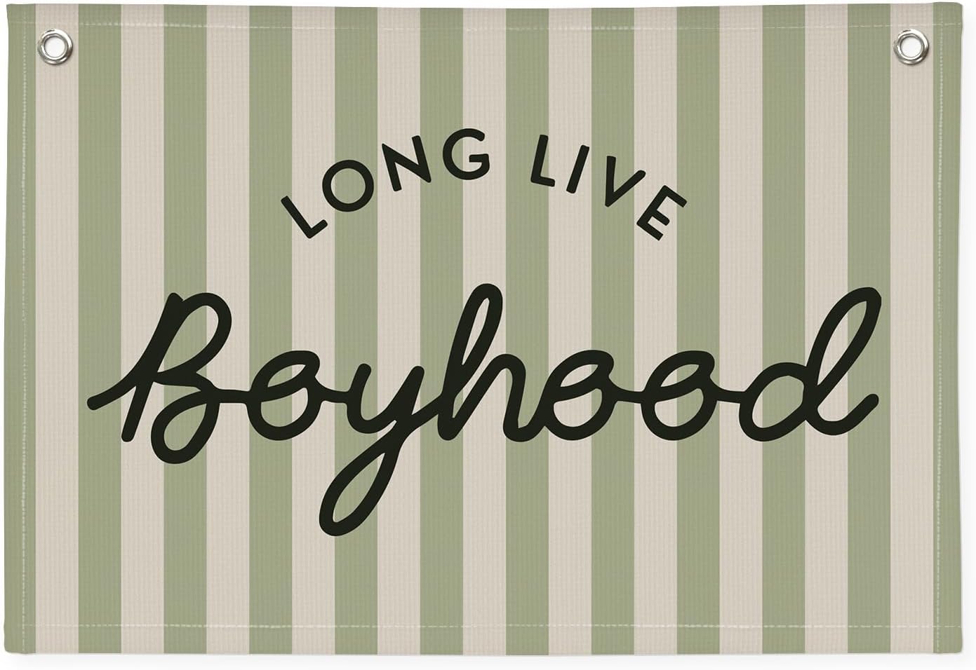 Long Live Boyhood Linen Banner Hanging Vintage Sage Green Stripes Flag Banner for Nursery Playroom Wall Decor for Kids Bedroom Living Room Dorm Toddler Decorations Trendy Room 30x20 boyroom