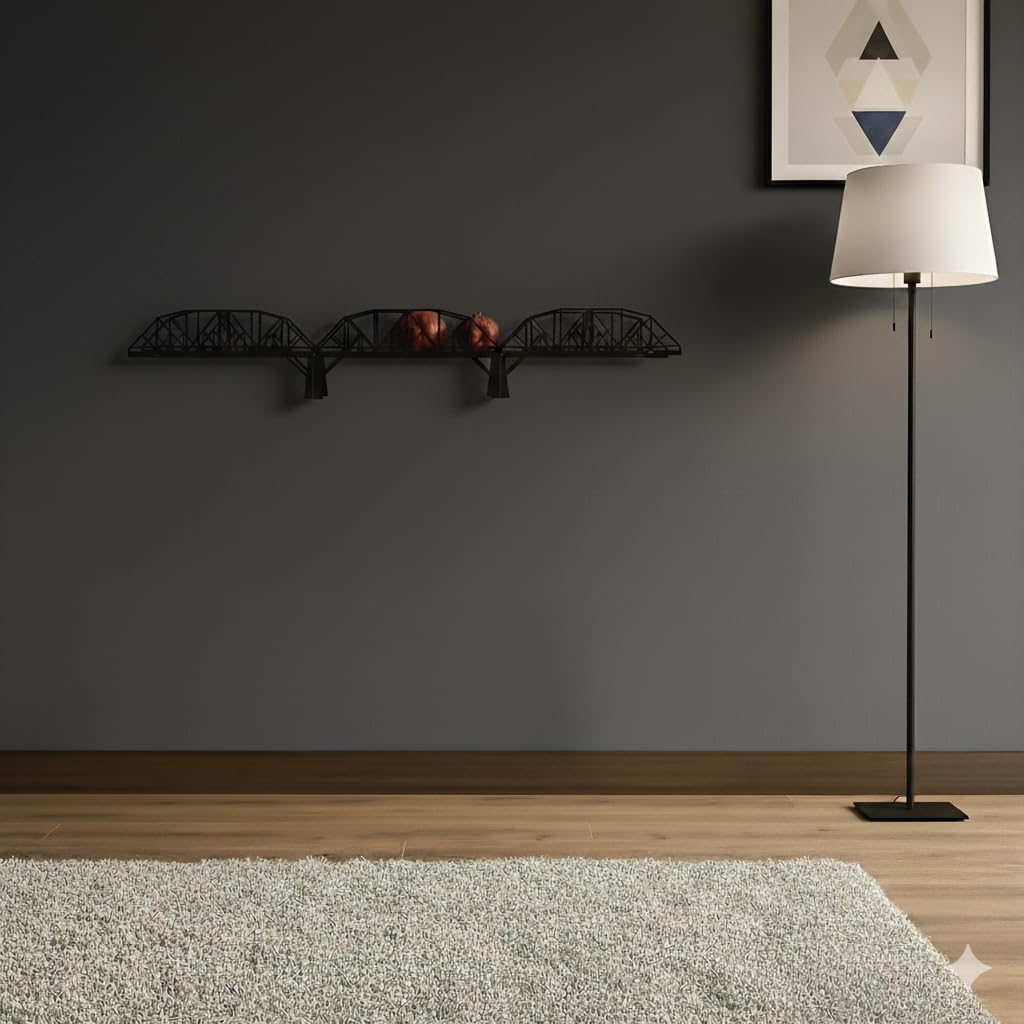 Metal Bridge Shelf – Iron Floating Shelf for Wall or Desk Use – Decorative Storage Rack for Books, Plants & Home Decor – Wall-Mounted or Tabletop Display (Trenton Black)