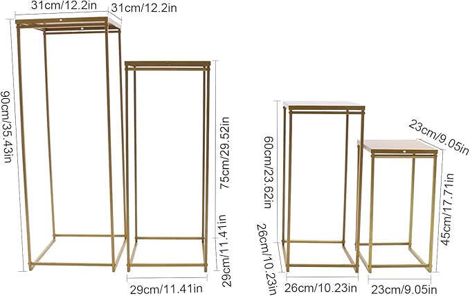 4Pcs Golden Metal Rectangular Flower Stand for Wedding Decorations, Easy to Install, DIY Fun, Unique Design
