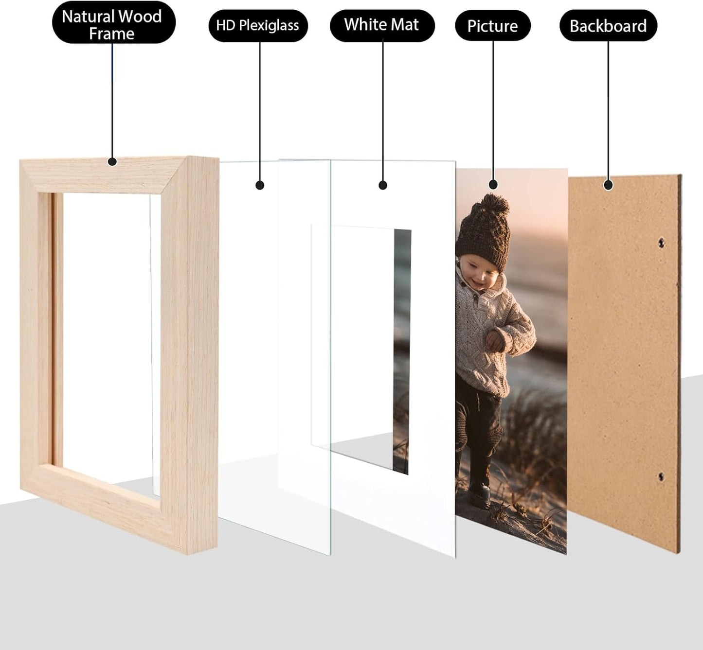 KINLINK 4x4 Picture Frame, Natural Square Solid Wood Frames for Pictures 4x4 without Mat, Wall and Tabletop Display Photo Frames Natural Wood 4 Pack