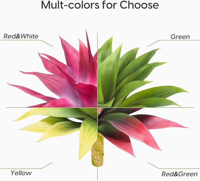 Velener Fake Agave Plant Outdoor, Artificial Plants Large Size for Indoor Decor, Faux Plant Dual Agave (22 inch,Red/White)-No Pot