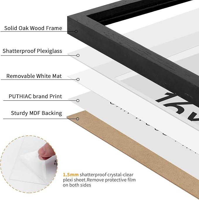 16x16 Black Picture Frames for Wall - Minimalist 16x16 Oak Wood Frames, 16"x16" Picture Frame Wood, Natural Solid Wooden Picture Frames for Wall Art Photo and Prints (1 Pack, Black)