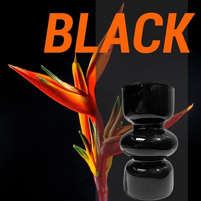 BLOFLO Black Glass Hydroponic Vase, 7Inches Glass Vase for Flower, Modern Geometric Three-Layer Floral Vases for Home Office, Wedding Table Decoration(Black)