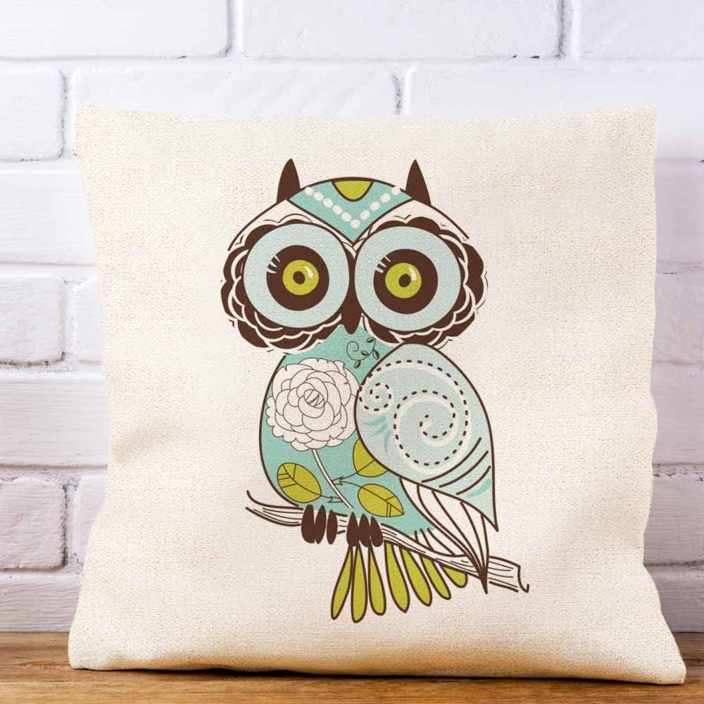 IBILIU Throw Pillow Covers Cartoon Green Cute Cartoon Owl Cushion Pillow Case Home Decor Pillowcase 18x18 Inches