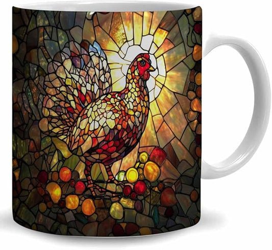 Thanksgiving Turkey and Autumn Fruits Coffee Mug - Thanksgiving Turkey Lover Mugs Gifts for Women Men - Birthday, Christmas Gift for Friend Mom Dad Wife Husband - 11oz Printed Ceramic Cup