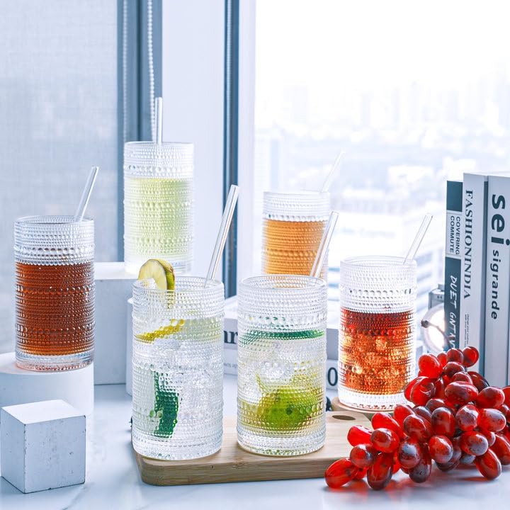 Hobnail Drinking Glasses Vintage Glassware SetVintage Glassware Set (12CLEAR-ADD STRAWS)