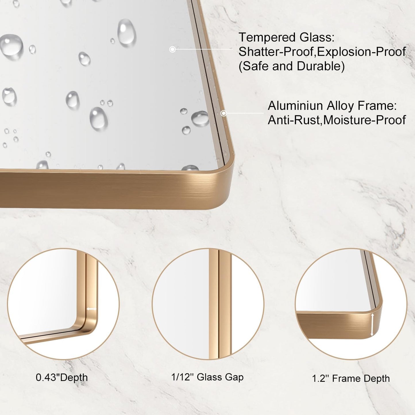 LOAAO 50”X30” Gold Bathroom Mirror, Rounded Rectangle Gold Frame Mirror, Brushed Gold Bathroom Vanity Mirror Wall-Mounted, Anti-Rust, Tempered Glass, Hangs Horizontally or Vertically