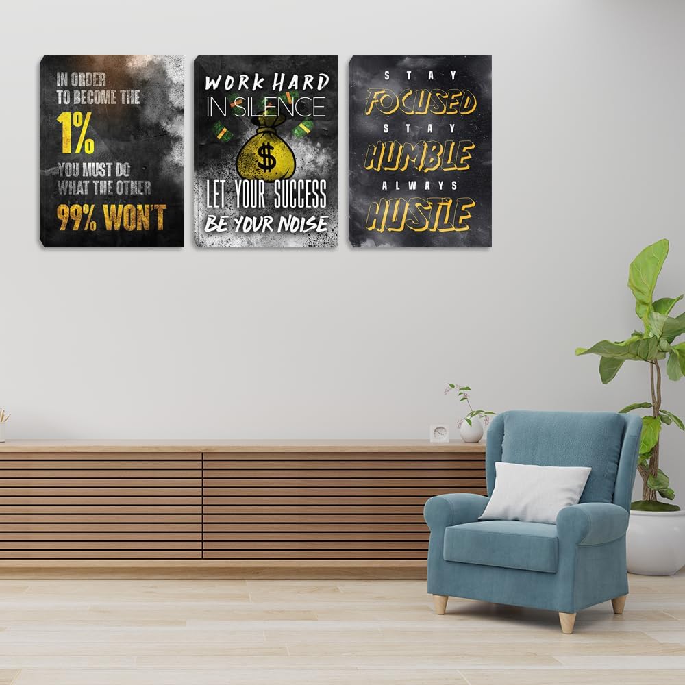 Inspirational Hustle Wall Decor Black Gold Motivational Success Painting Picture Entrepreneur Quote Posters Prints Canvas Wall Art Office Wall Decor Living Room Workplace Decorations (60" Wx28 H)