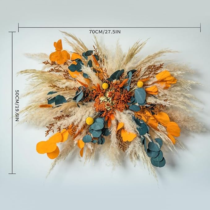 1pc DIY Neutral Pampas Grass Wall Hanging – 35 Inch Beige to Brown Reed Bouquet for Wedding Arches, Home Entryways, and Boho Wall Decor (Autumn Blaze)
