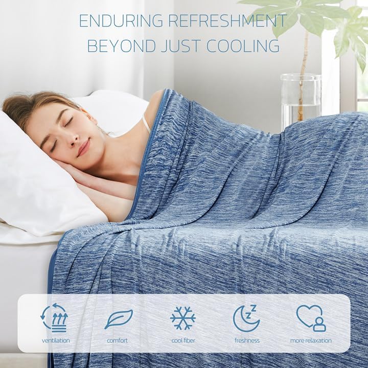 Degrees of Comfort Cooling Blanket Queen Size, Summer Cooling Blankets for Hot Sleepers, Q-Max>0.4 Cool Fiber, Cold Summer Bedding for Bed Couch Sofa, Blue 90"x90"