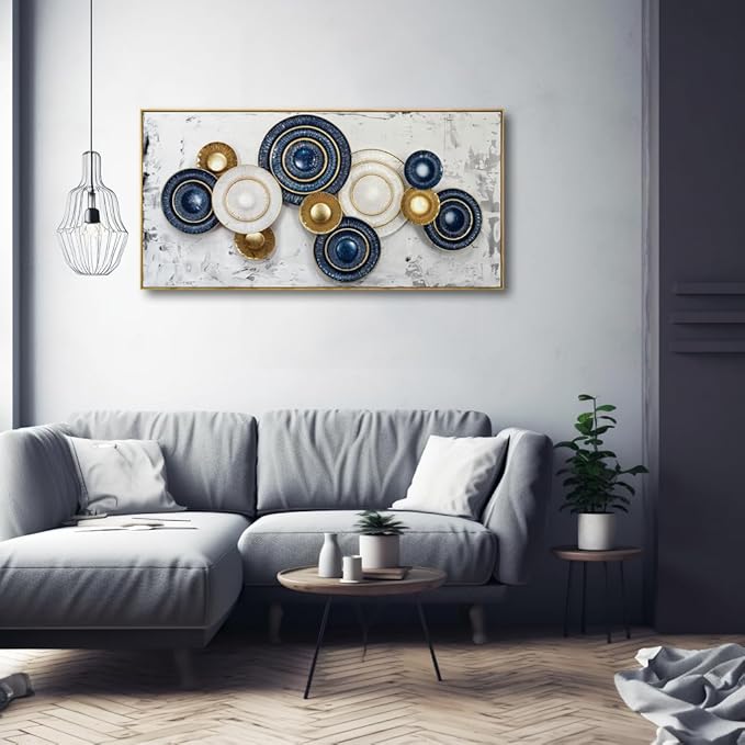 Wall Art Simple Wall Decor Blue and Yellow Canvas Painting Abstract Wall Art for Bedroom Living Room Dining Room Home Office Decor 20"x40" with Framed