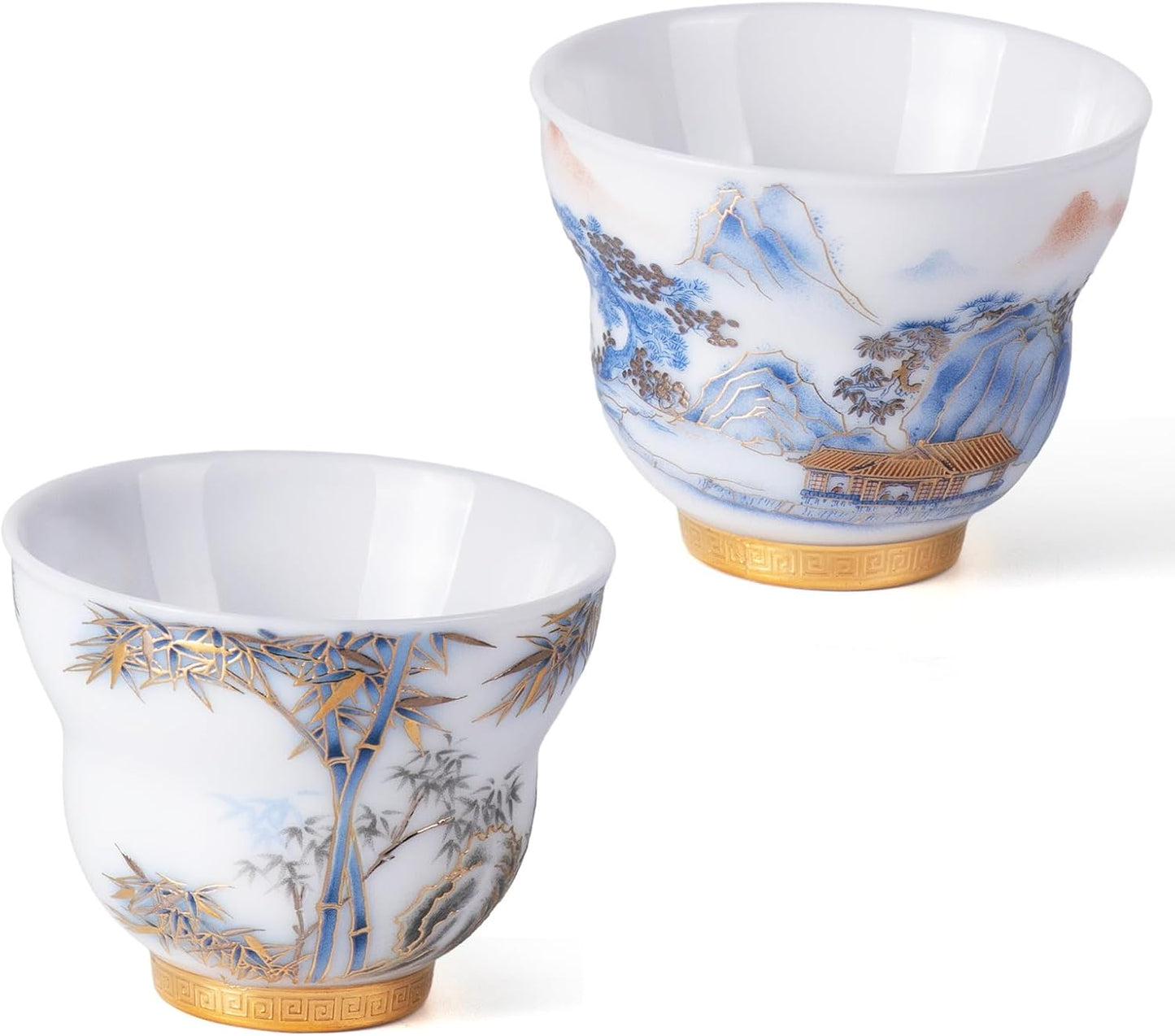 KAMMAK Ceramic Tea Cups Small, Cute Vintage Coffee Cup Set of 2, Porcelain Teacups Espresso Mug, 3.2oz Hand Painted Chinese Afternoon Tea Party Mugs, Birthday Gift for Women Men, Ice Fortune