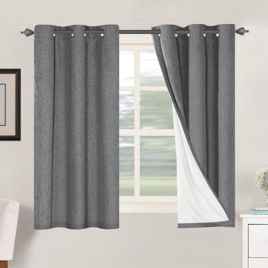 H.VERSAILTEX Primitive Linen Curtains 100% Blackout Curtain Drapes Burlap Fabric Curtains with White Thermal Insulated Liner, Grommet Top Drapes Living Room/Bedroom (2 Panels, 42 x 54 Inch, Grey)