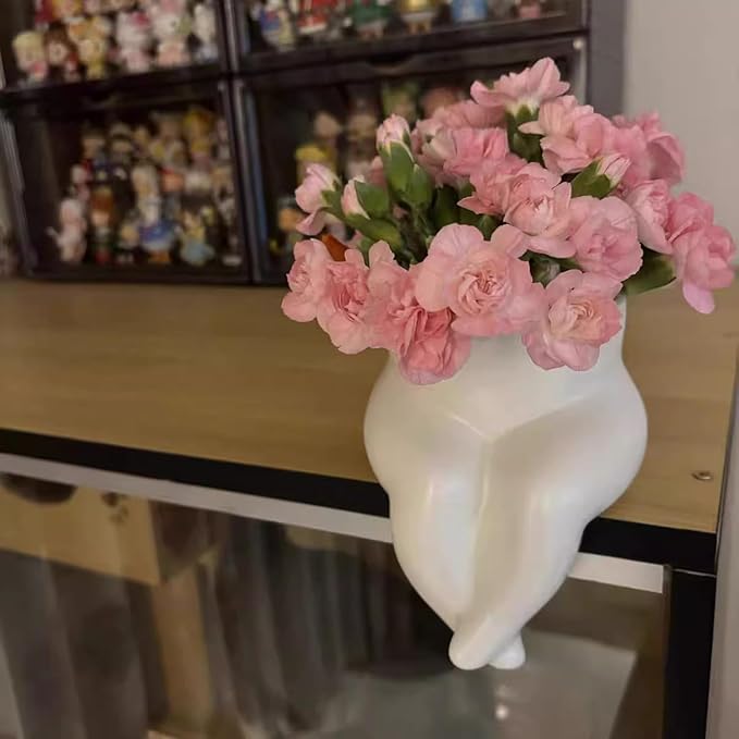 Matte White Ceramic Body Form Plant Pot, Crossed Legs Minimalist Planter Modern Boho Decorative Flower Pot for Indoor/Outdoor Home Office Desk