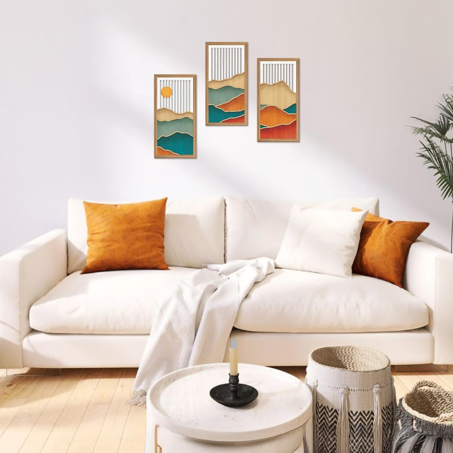 IARTTOP 3 Pcs Boho Mountain Wall Decor Modern Minimalist Wooden Artwork Bohemian Hanging Art Abstract Nature Landscape Wood Wall Art Decoration for Apartment Living Room 7.9 x15.8 Inch