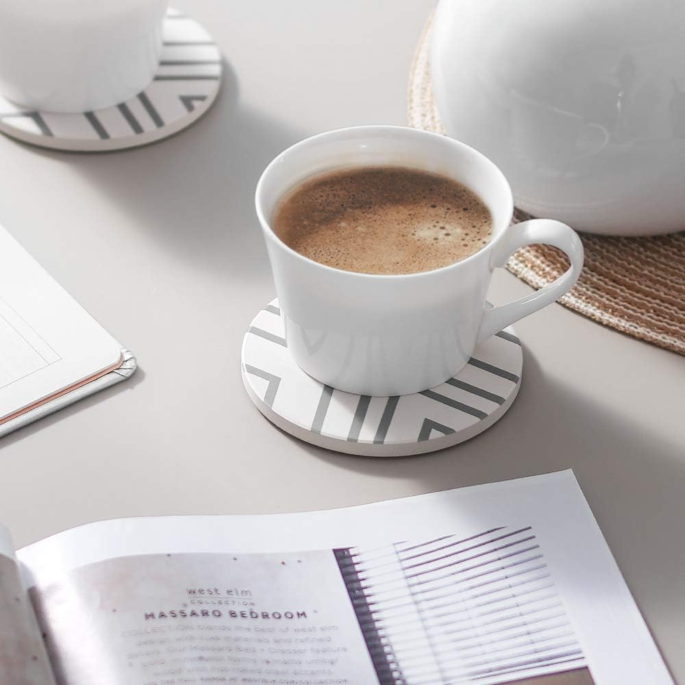 Lifver 6 Piece Absorbent Stone Coaster Set with Holder,Drink Spills Coasters, Grey-Lines