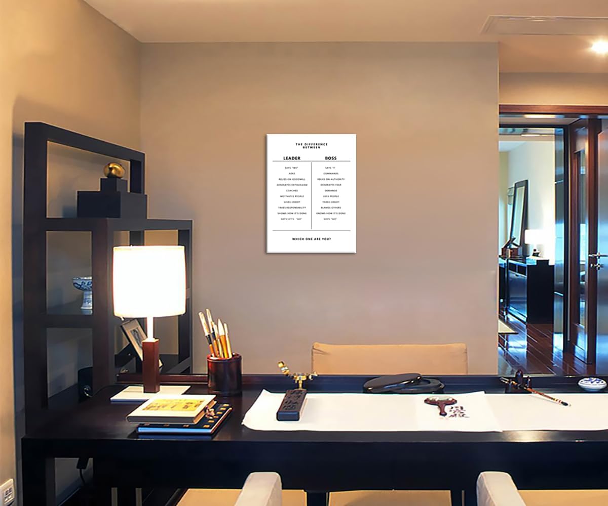 Inspirational Wall Art Office Decor Leader and Boss Modern Entrepreneur Inspiring Quote Painting Canvas Print Posters Motivational Wall Decor Living room Gym Framed Ready to Hang[18"W x 24"H]