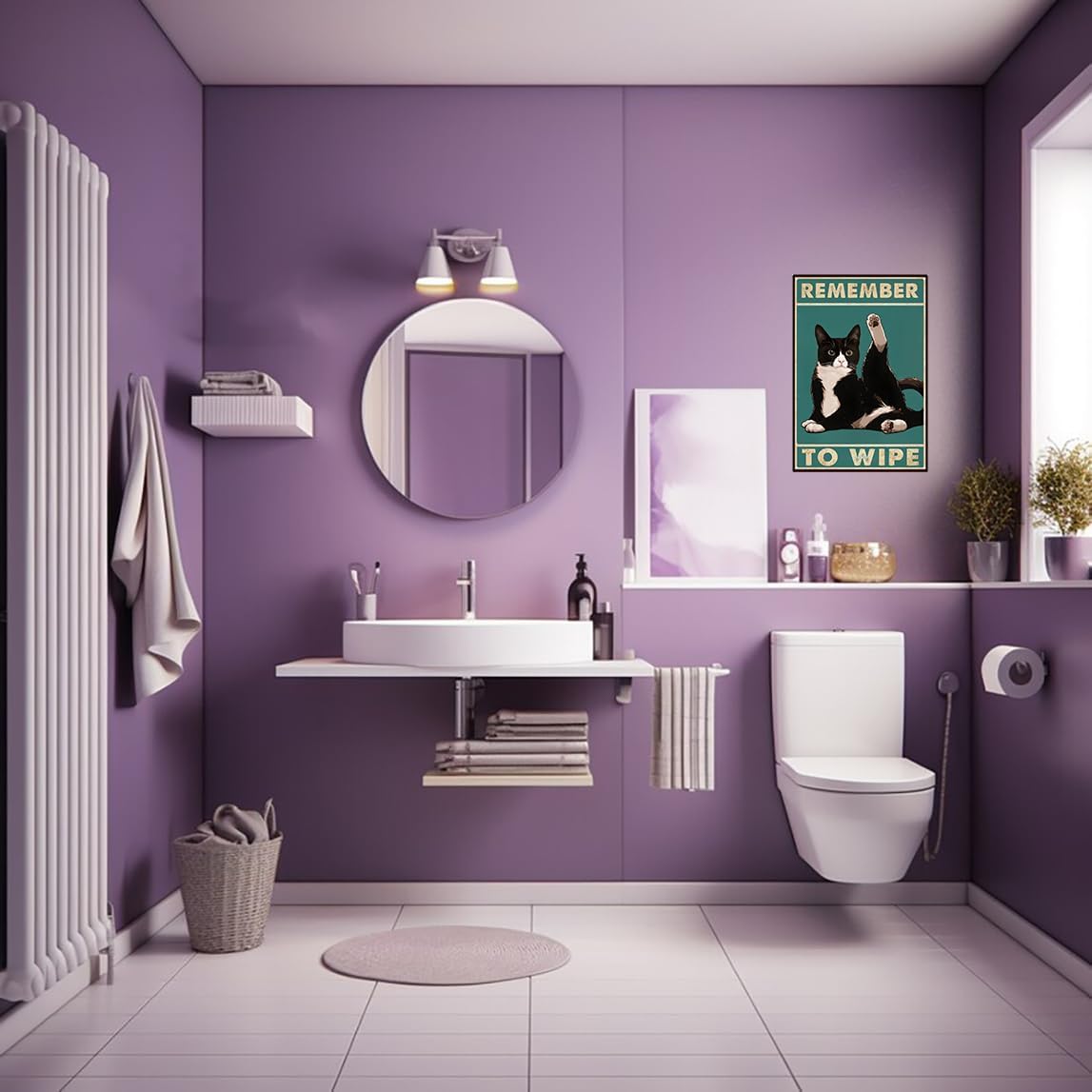 Funny Cat Bathroom Decor Sign Tuxedo Cat Remember To Wipe Tin Sign for Bathroom Toilet Wall Decor 8x12 INCH (3155)