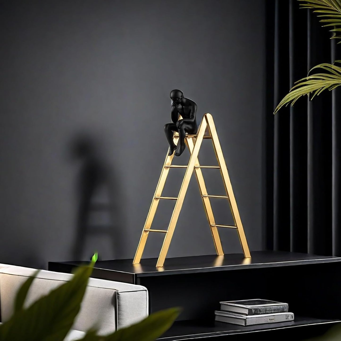 FUNSXBUG The Thinker Statue Thinking Man Statues Sitting on a Ladder Sculptures Collectible Figurine Home Decor Living Room Decoration (Large)