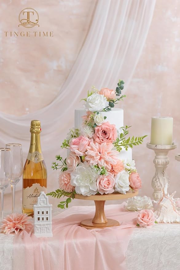 TINGE TIME Fake Flowers Artificial Flowers Peonies Bulbous Chrysanthemum Daisy Hydrangea Sunflower Violets Dahlia Daffodils Epiphyllum Orchid Cherry Blossom Camellia Leyaron (Pink)