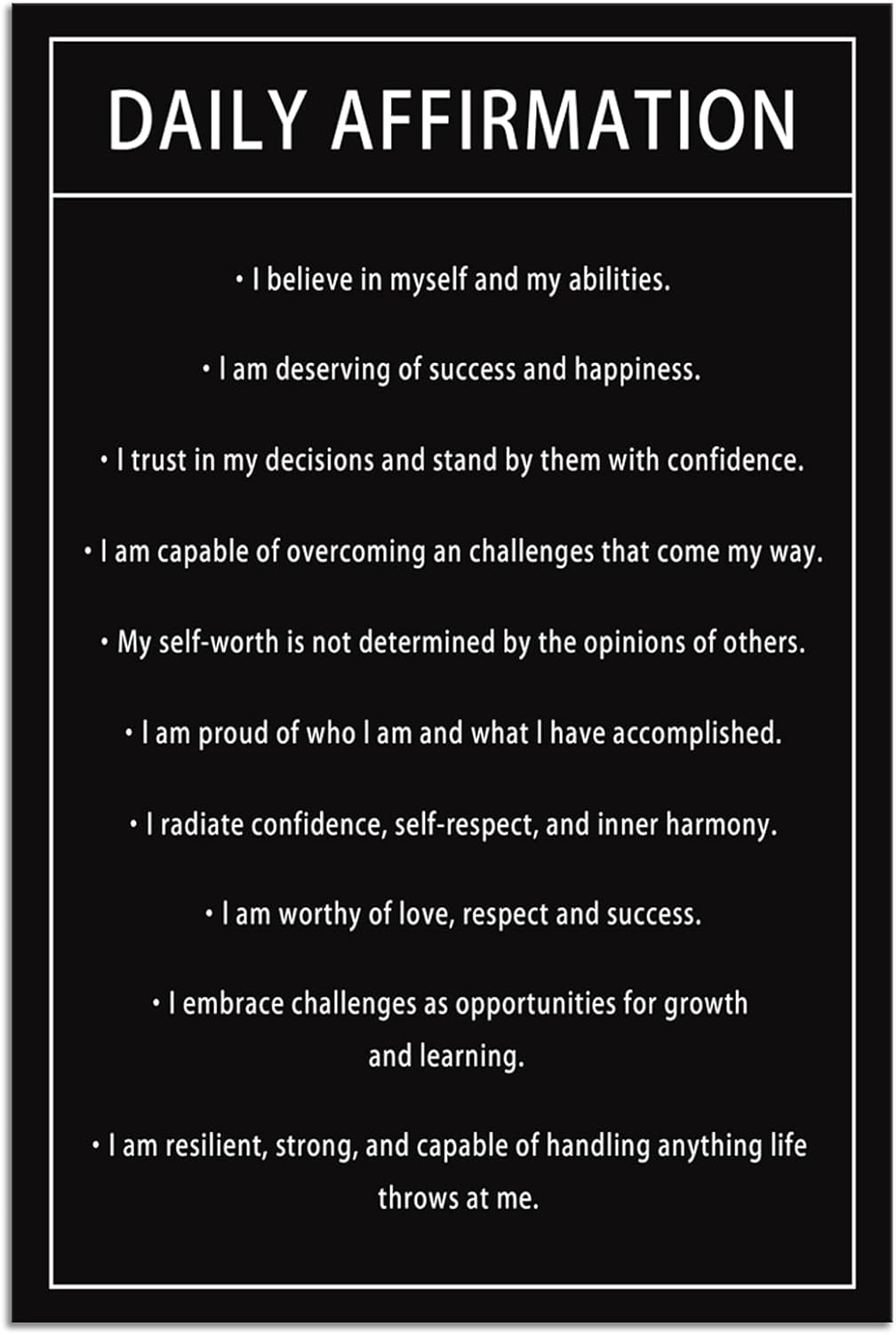 Daily Affirmations Inspirational Positive Quote Canvas Wall Art Motivational Canvas Poster Framed Paintings Artwork Wall Home Office Bedroom Dorm Wall Decor Framed Ready to Hang[24''W x 36''H]