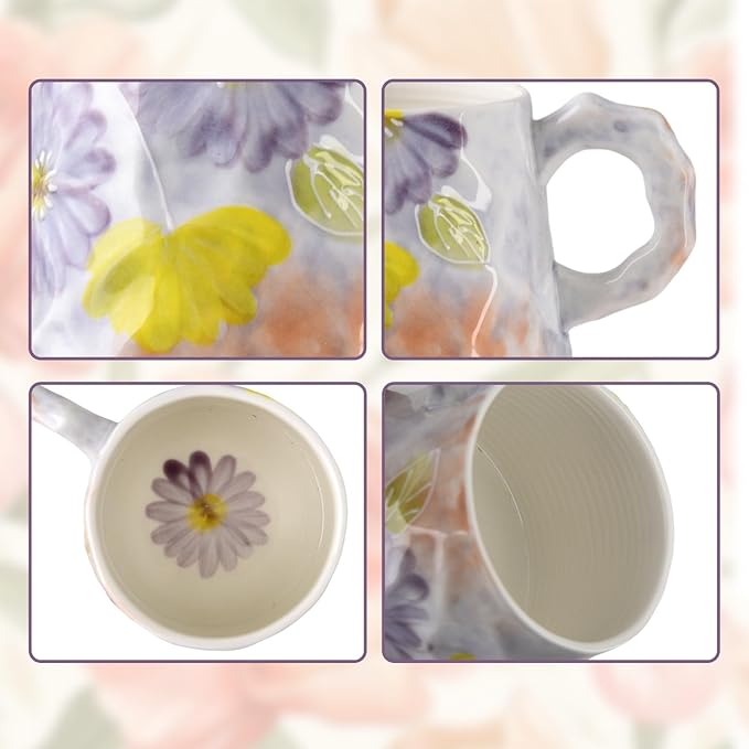 13oz ceramic mug, enlarged and thickened breakfast cup, suitable for spring, summer, autumn and winter, hand-painted cup, a personalized gift for girlfriend.