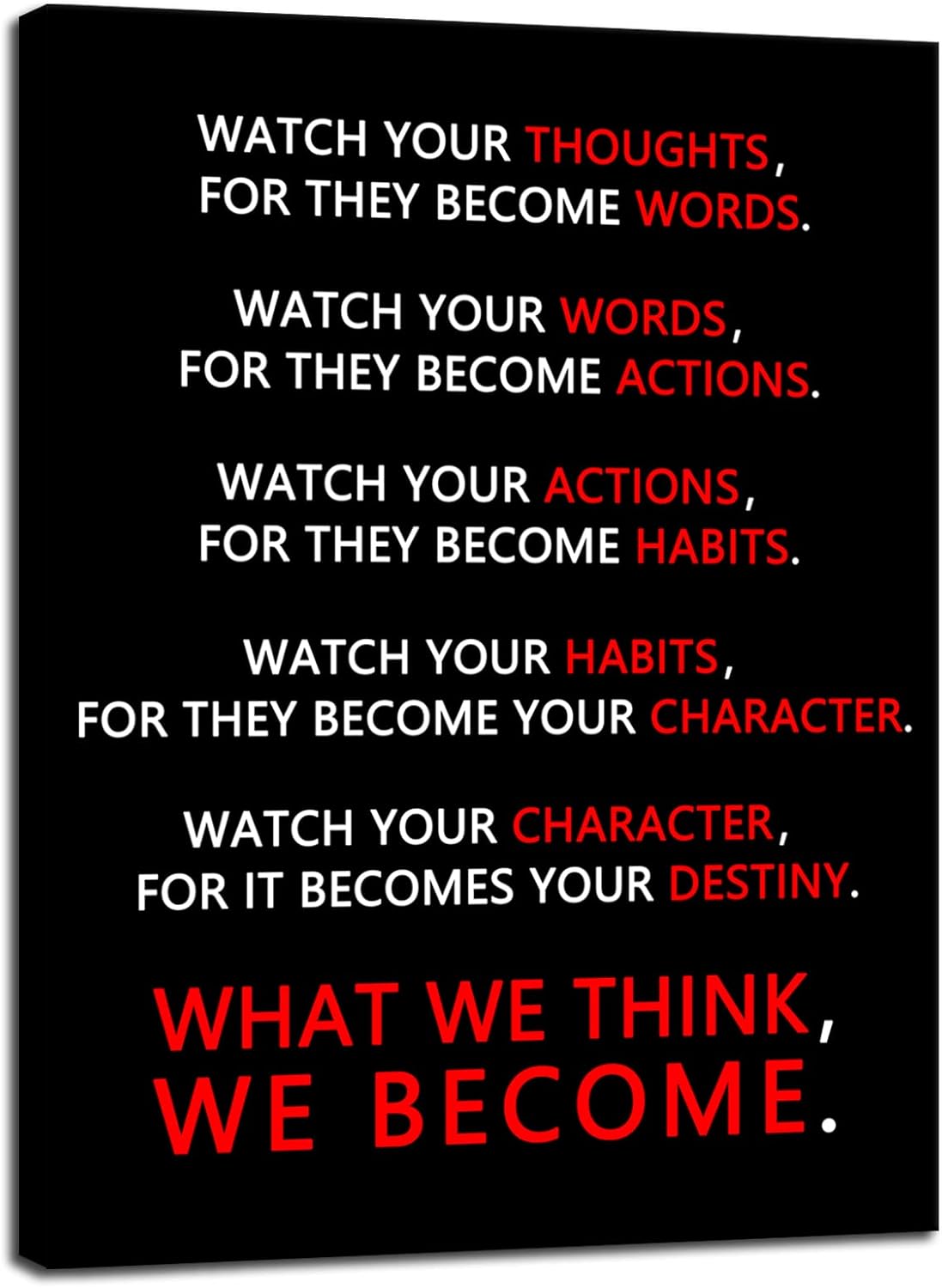 Inspirational Wall Art Watch Your Thoughts Motivational Canvas Painting Office Decor Modern Inspiring Entrepreneur Quotes Posters Prints Artwork Living Room Home Framed Ready to Hang[18" W x 24" H]