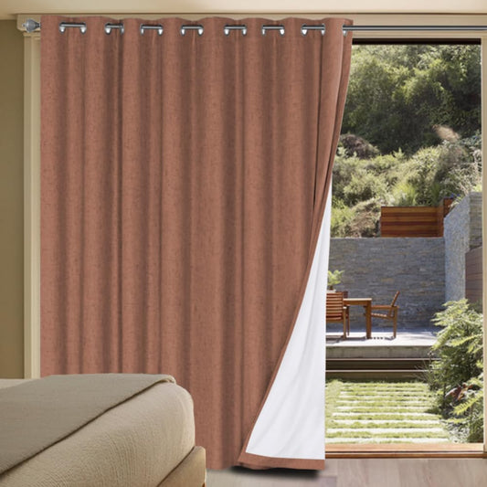 H.VERSAILTEX Linen Blackout Curtains Durable Thick Textured Linen Look 100% Blackout Patio Door Curtain Anti Rust Grommet Extra Wide Sliding Door Curtain Panel, W100 x L96 inch, Washed Spice