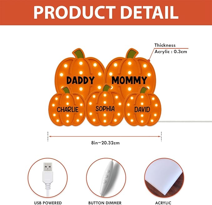 3D Effect Halloween Collapsible Light Up Pumpkin Decor - Halloween Pumpkin Indoor Decor Light Up - Cozy Fall Vibe Home Decoration - Personalized Light Box (Daddy & Mommy Version)