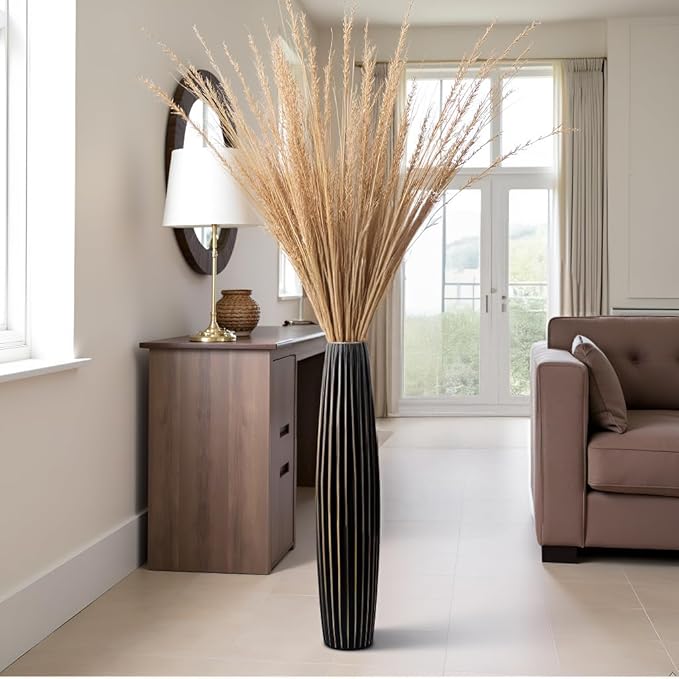 Floor Vases, Tall Floor Vase 23.6 inch (60CM, 1.96FT) Tall Vases, Sturdy Black Vase for Living Room Decor, Resin Bronze Color