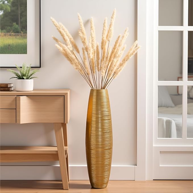 Tall Floor Vase, 27.5 inches (70cm, 2.3FT) Tall Vases Sturdy, Luxury, Textured for Decorative Branches Dried Flowers, Floor Vase for Rustic Living Room, Shelf Decor, Resin Gold