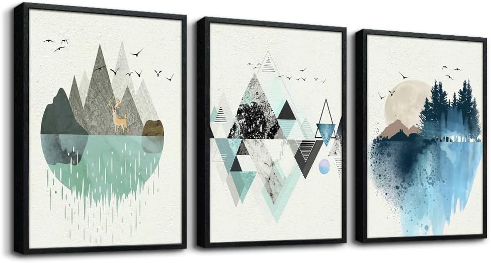 Black Framed Abstract Wall Art - Set of 3 Piece Framed Art Prints - 20"X28" - Modern Home Decor for Living Room, Bedroom, Office