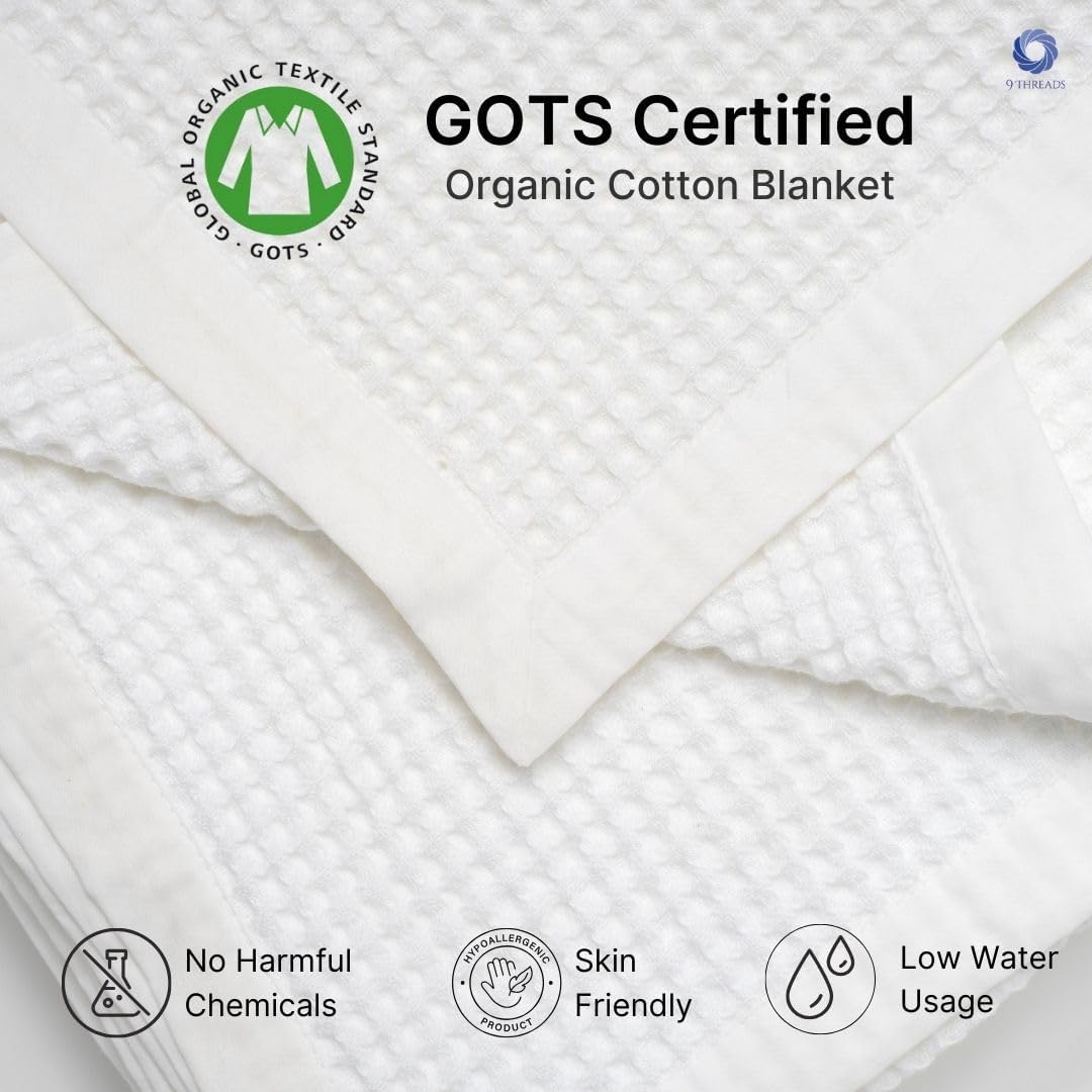 GOTS Certified Organic Cotton Waffle Weave Blanket, Throw Bed Blanket,50"X60" Cozy Throw Blanket for Couch, Modern Home Decor, Throw Blankets, Comfy Waffle Blanket & Soft Bed Blankets -White