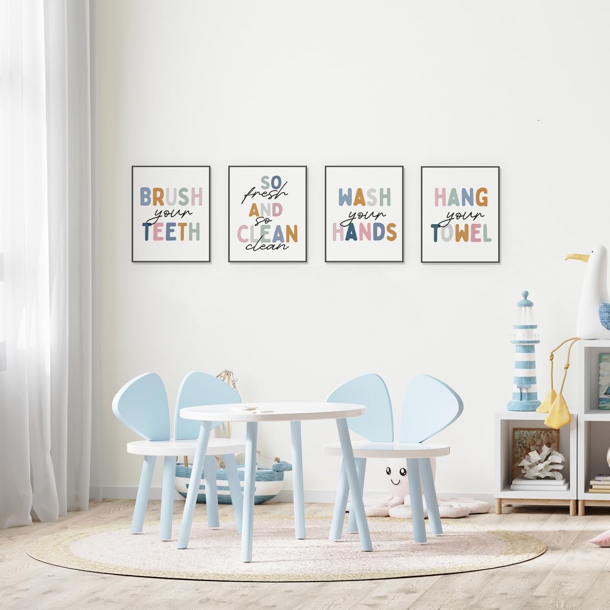 ETVISO Kid Bathroom Decor,Nursery Wall Art Prints,Funny Bathroom Wash Your Hands Signs Prints,8x10 Inch Set Of 4 Unframed