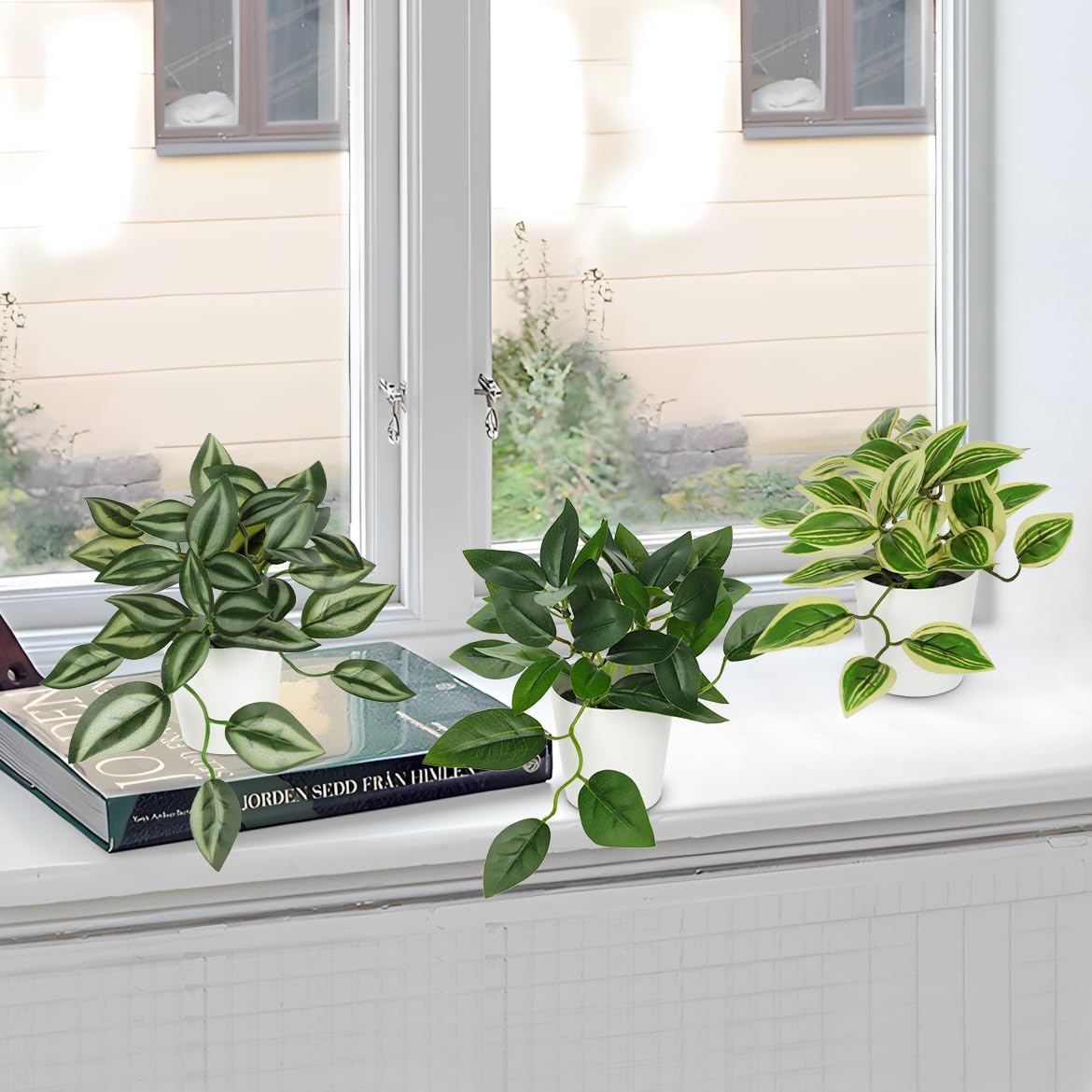 Hollyone Fake Plants 6 Pack Artificial Plants Indoor Faux Plant with White Plastic Pot Small Fake Potted Plant for Home Aesthetic Living Room Bathroom Desk Shelf Office Decor