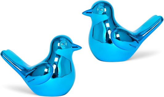 Bird Statue, 2-Pack 4 inch Shiny Blue Accent Knick Knacks Gifts, for Home Office Shelf Desk Coffee Table Decoration