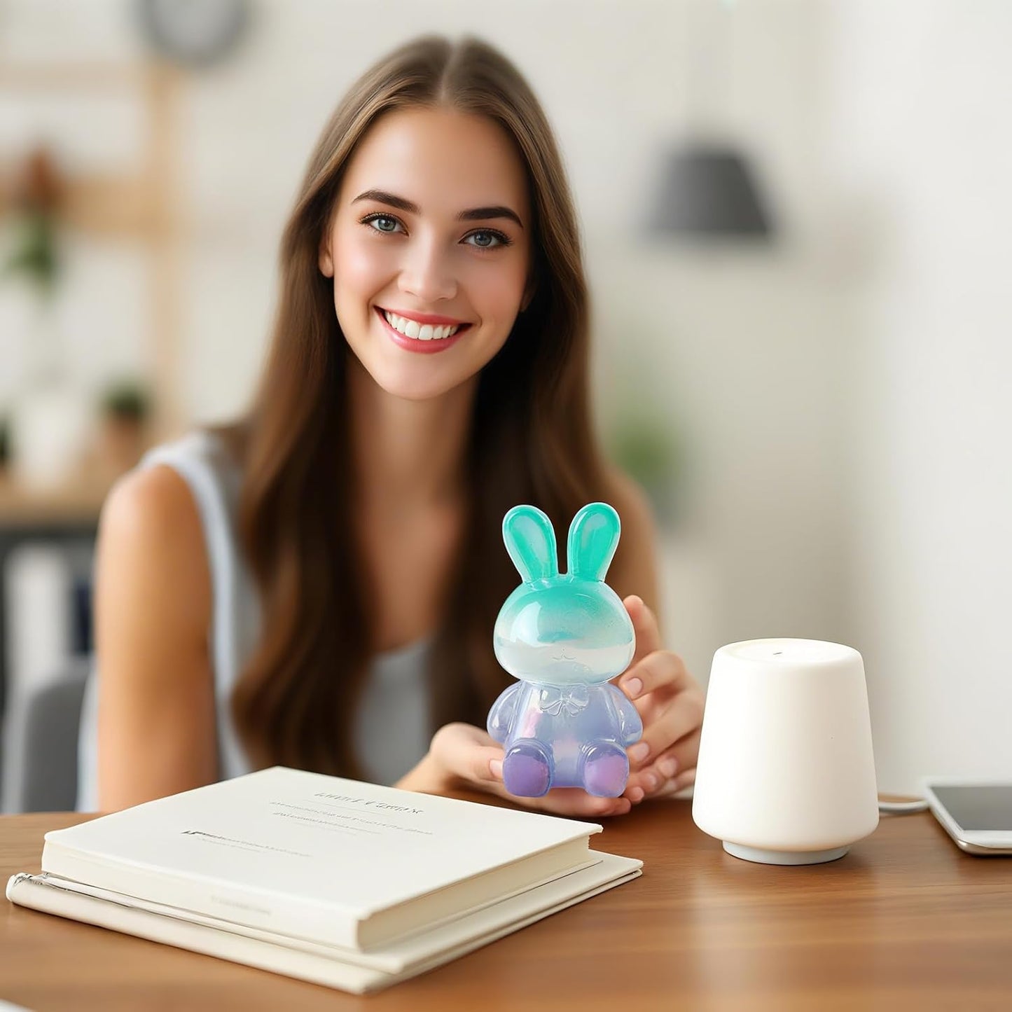 Home Decor Lucky Rabbit Figurine Tabletop Decor Animal Statue Ornaments Shelf Decorations Small Sculpture for Living Room Bedroom Office Desktop Cabinets