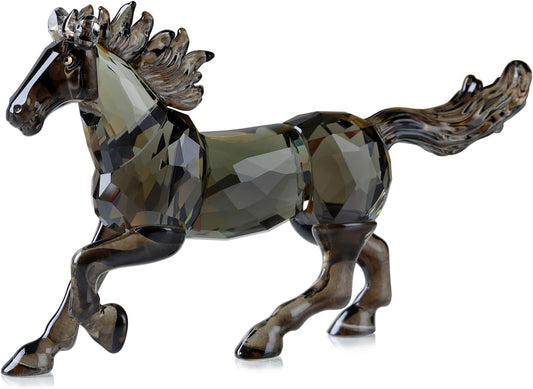 Crystal Horse Realistic Animal Art Figurine Collection Table top Ornament Statue Home Decor (Black)