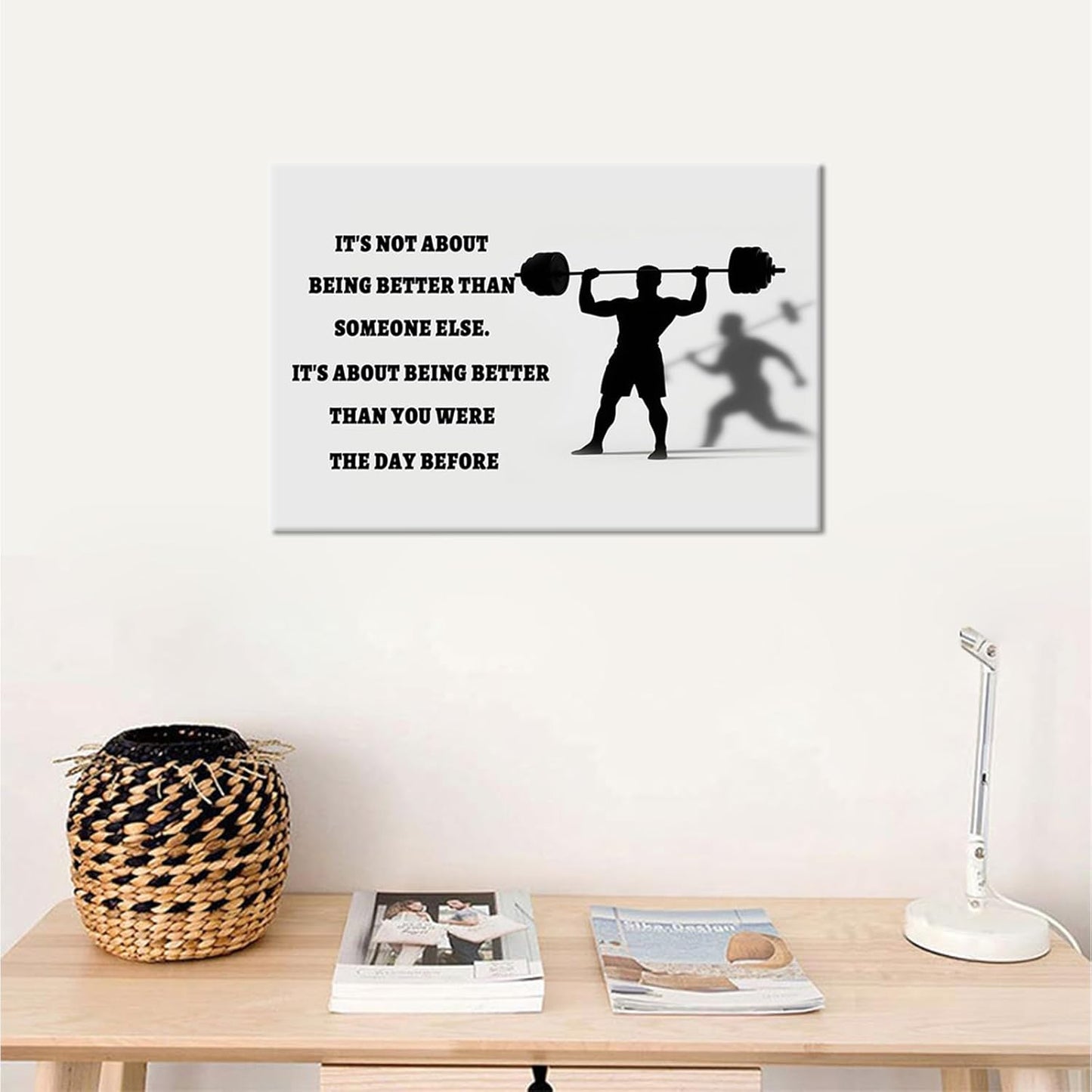 Inspirational Canvas Wall Art Motivational Gym Fitness Quotes Poster Print Dumbbells Sport Picture Painting Wall Decor Artwork for Modern Home Bedroom Bathroom School Ready to Hang [12''Wx18''H]