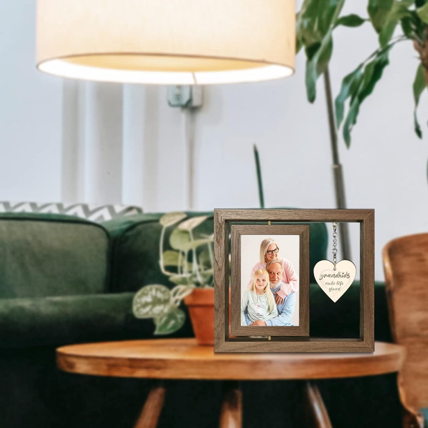 Grandkids Make Life Grand Grandparents Picture Frame, Rotating Floating Grandkids Photo Frame for Christmas Birthday, Display Two 4x6