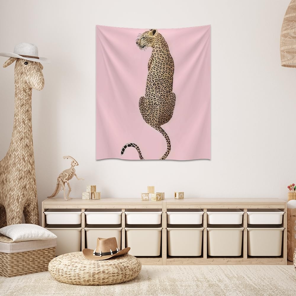 Medpol Pink Cheetah Tapestry Funky Preppy Leopard Wall Hanging Funky Dopamine Animal Tapestries Minimalist Aesthetic Wall Decor for Living Room Bedroom 60x80inch