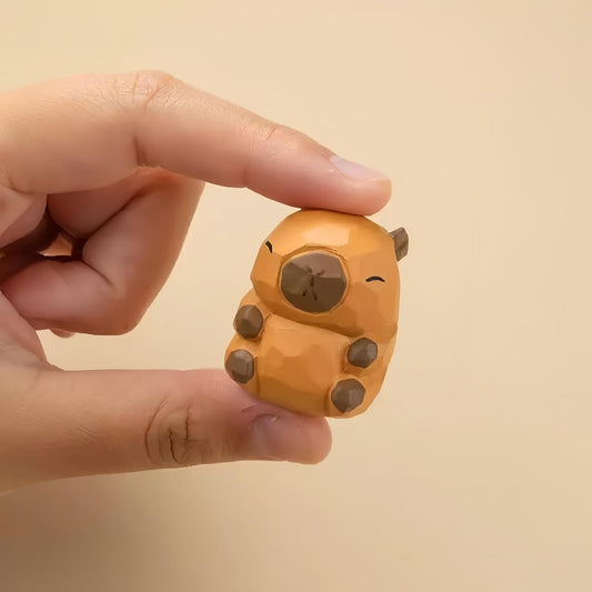 Mini Carved Wooden Capybara Figurines, 2PCS Handmade Capybara Figurine with Base Sculpture Set, 1.2" Cute Capybara Statue Home Decor Art Carving Work, Desktop Ornaments, Gifts for Boys and Girls