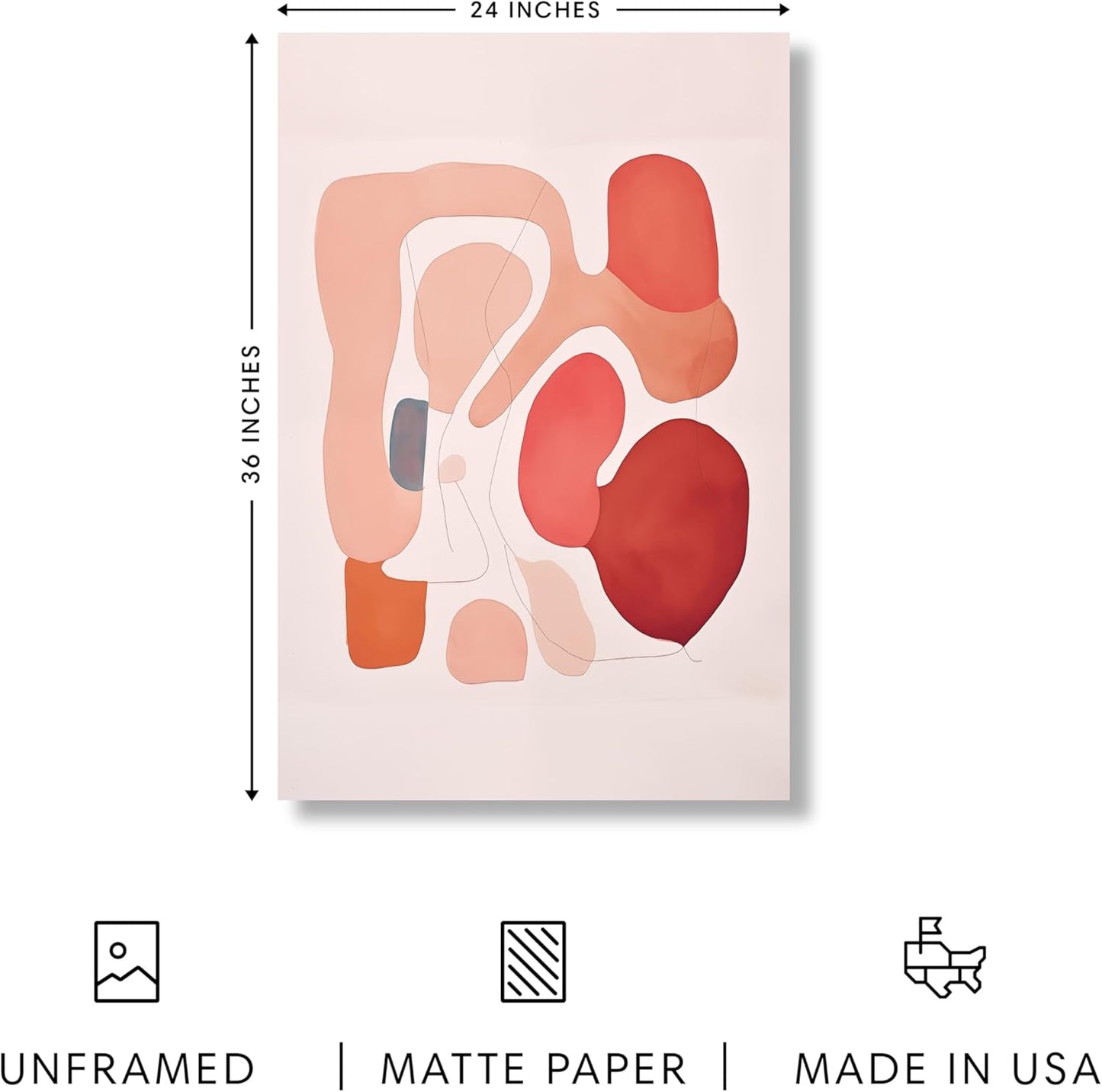 HAUS AND HUES Colorful Abstract Wall Art - Minimalist Retro Picture for Living Room Decor, Red and Pink Modern Wall Art Painting (Pink Abstract Shapes, Unframed, 24x36)